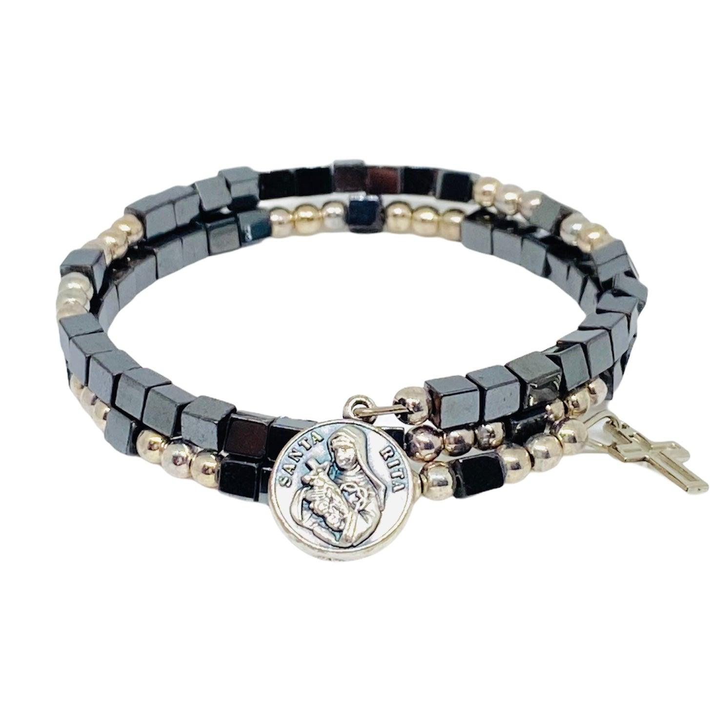 Bracciale spirale con grano cubetto in ematite